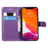 iPhone 15 Leather Flip Case with Wallet and Strap - Purple