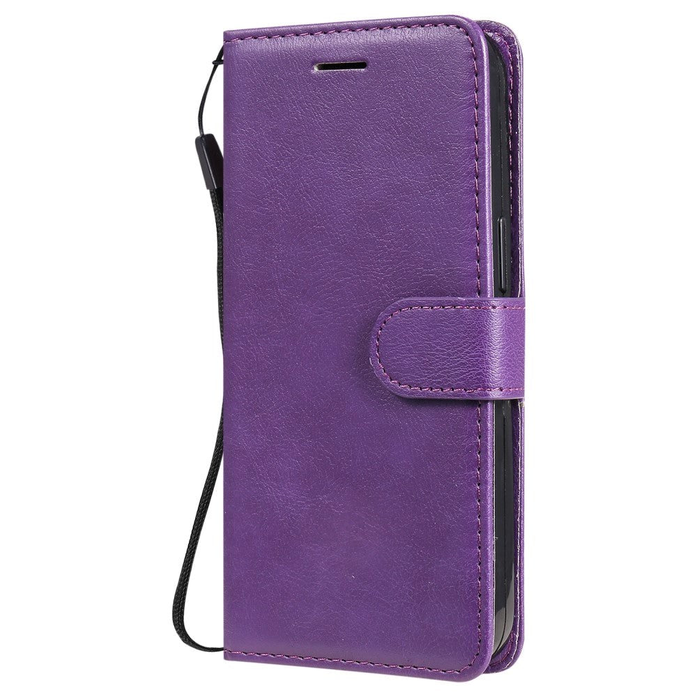 iPhone 15 Leather Flip Case with Wallet and Strap - Purple