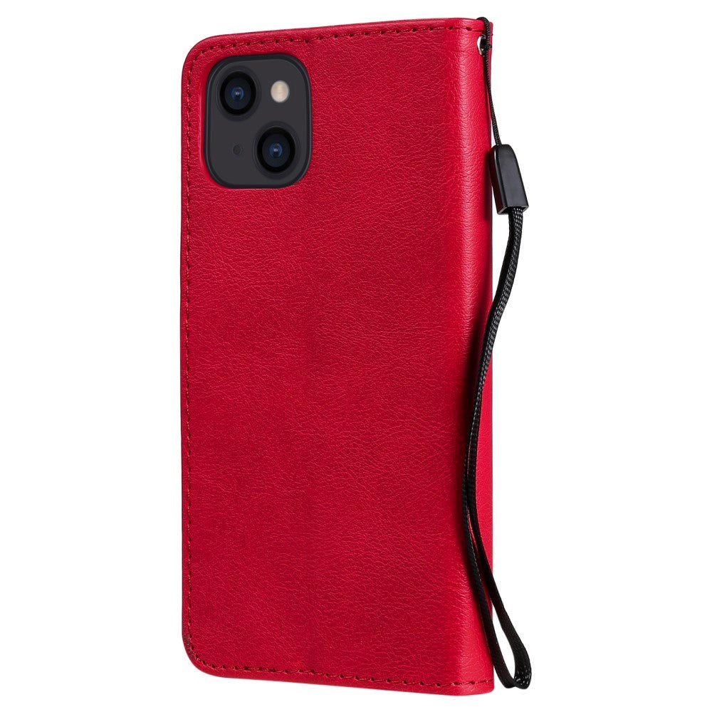 iPhone 15 Leather Flip Case with Wallet and Strap - Red