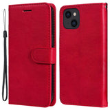 iPhone 15 Leather Flip Case with Wallet and Strap - Red