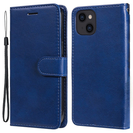 iPhone 15 Leather Flip Case with Wallet and Strap - Blue