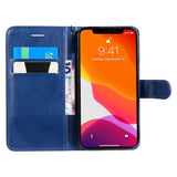 iPhone 15 Leather Flip Case with Wallet and Strap - Blue