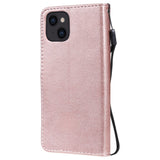 iPhone 15 Leather Flip Case with Wallet and Strap - Rose Gold