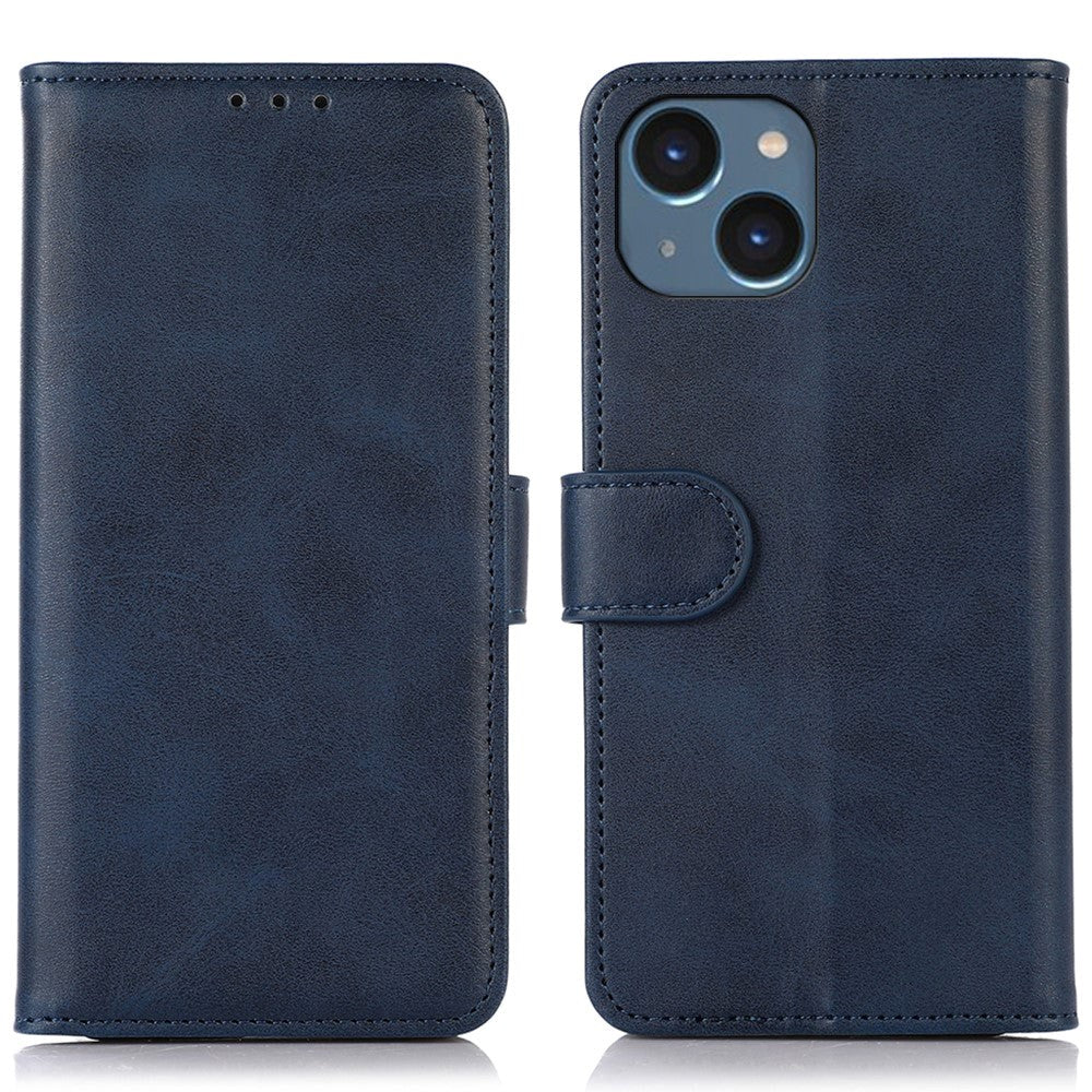 iPhone 15 Plus Leather Wallet Case w. Magnetic Lock - Dark Blue