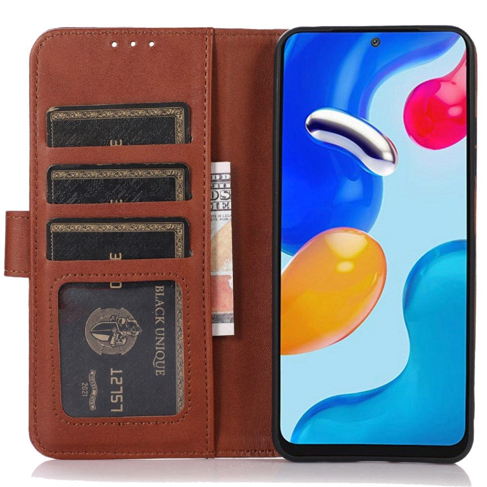 iPhone 15 Plus Leather Wallet Case w. Magnetic Lock - Brown