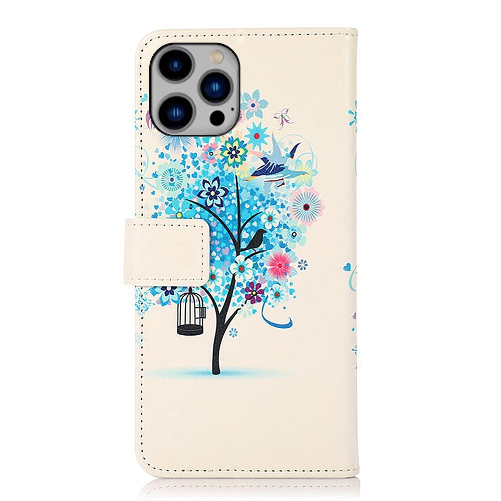 iPhone 15 Pro Leather Case w. Wallet - Blue Tree