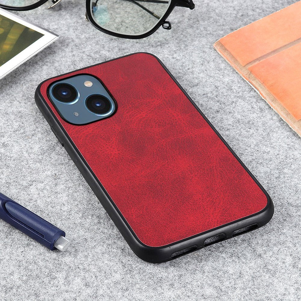 iPhone 15 Leather Covered Plastic Case - Red