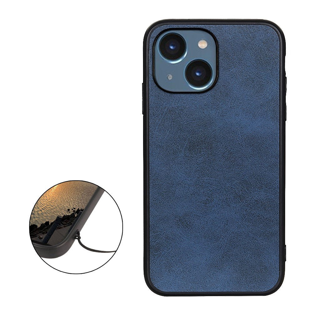 iPhone 15 Leather Covered Plastic Case - Blue