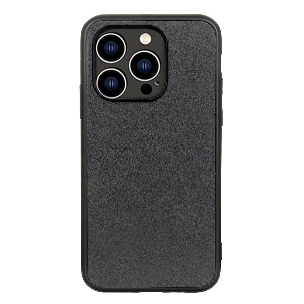 iPhone 15 Pro Max Leather Covered Plastic Case - Black