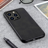 iPhone 15 Pro Max Leather Covered Plastic Case - Black