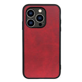 iPhone 15 Pro Max Leather Covered Plastic Case - Red