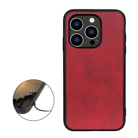 iPhone 15 Pro Max Leather Covered Plastic Case - Red