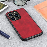 iPhone 15 Pro Max Leather Covered Plastic Case - Red