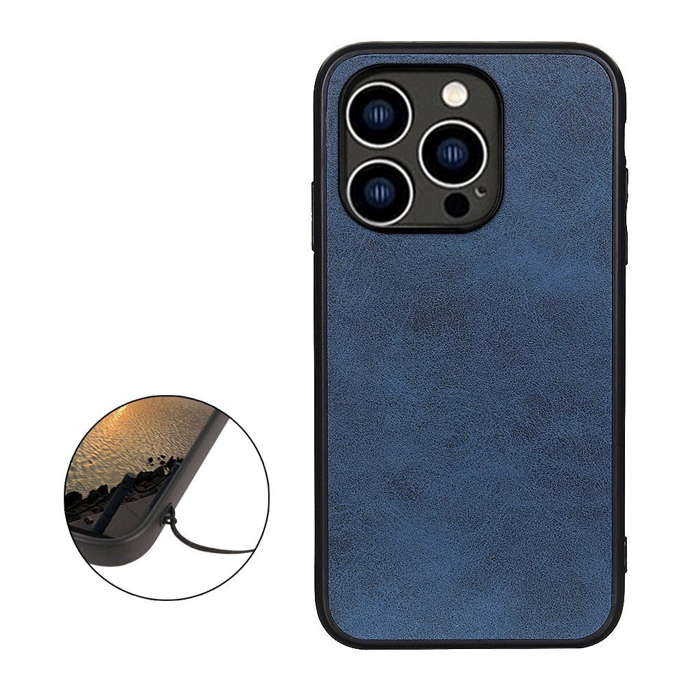 iPhone 15 Pro Max Leather Covered Plastic Case - Blue