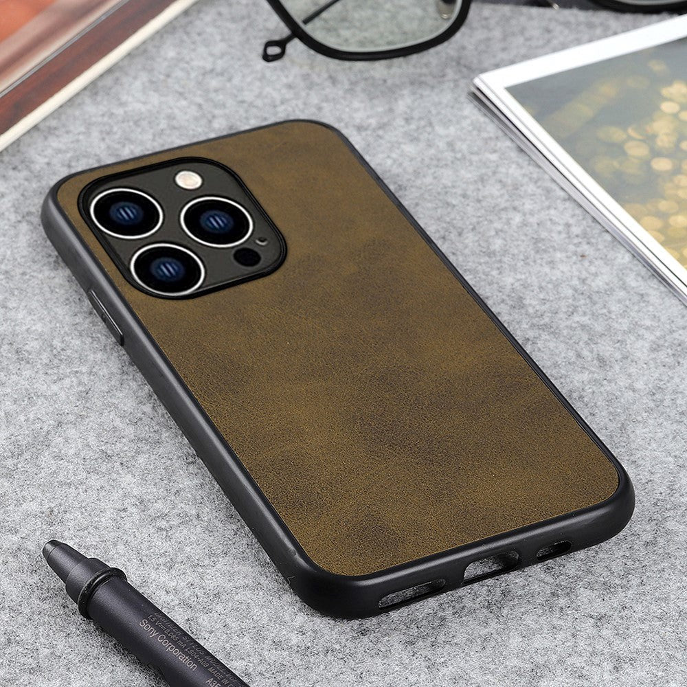 iPhone 15 Pro Max Leather Covered Plastic Case - Grøn