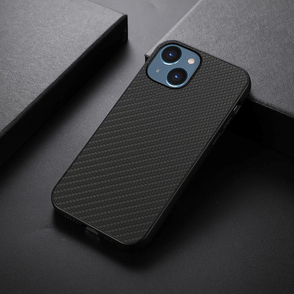 iPhone 15 Plastic Cover w. Carbon Texture - Black