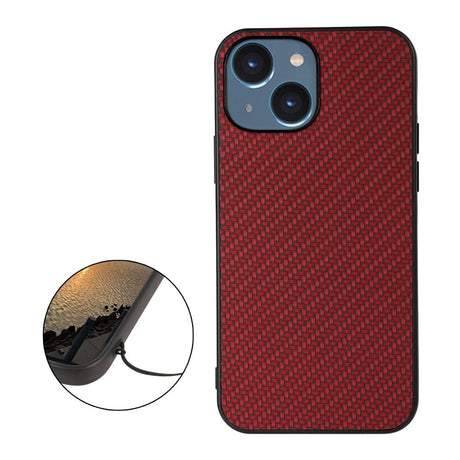 iPhone 15 Plastic Cover w. Carbon Texture - Red