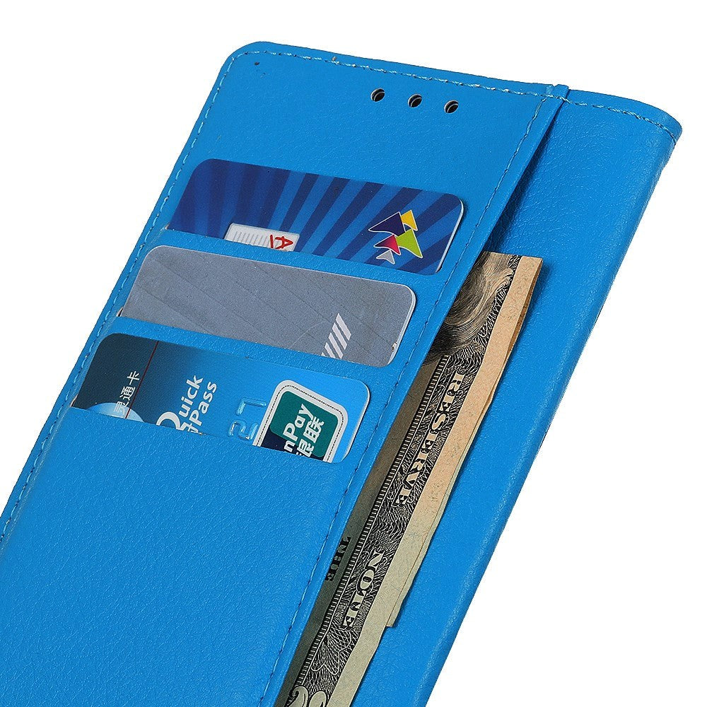 iPhone 15 Plus Litchi Leather Case w. Wallet - Blue