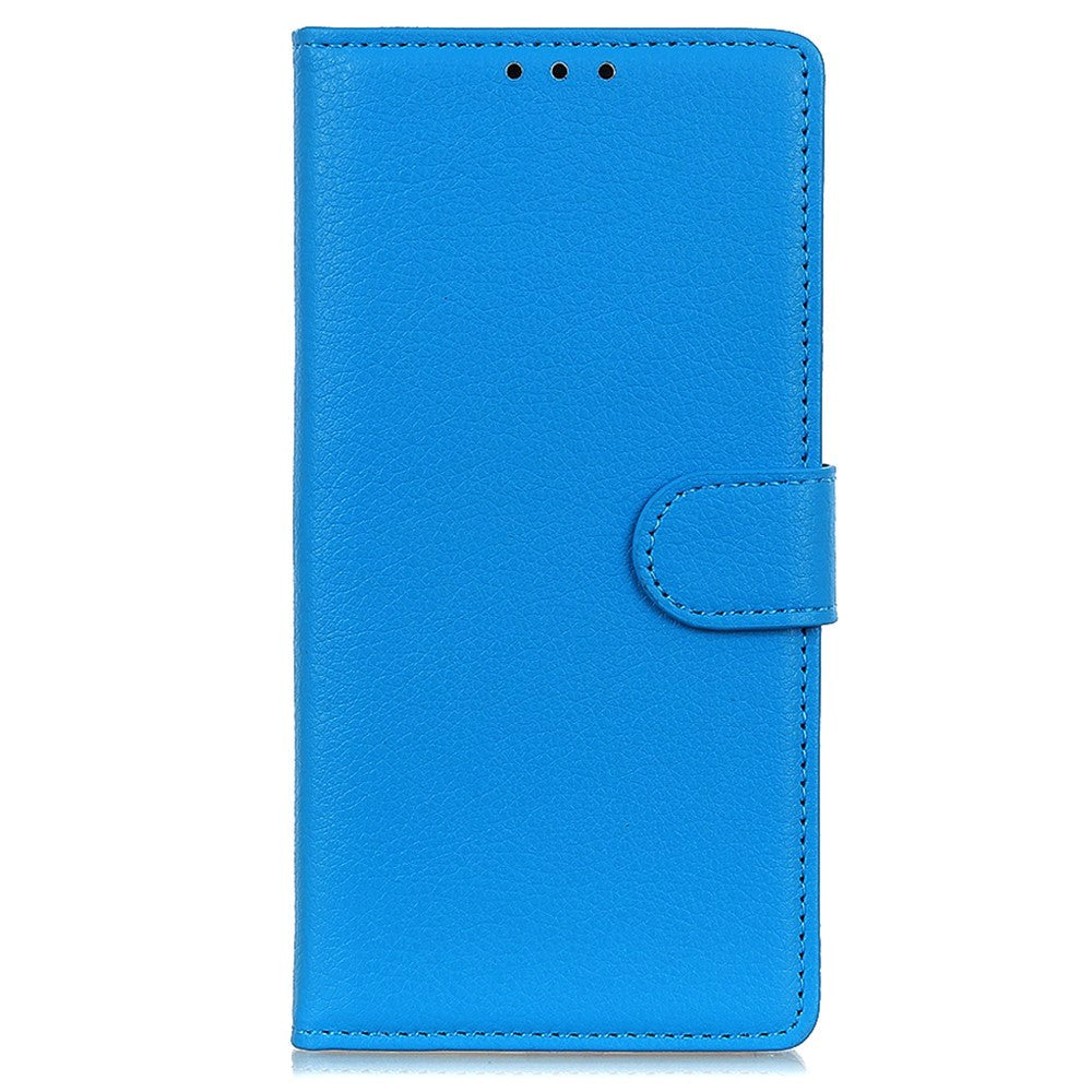 iPhone 15 Plus Litchi Leather Case w. Wallet - Blue