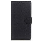 iPhone 15 Plus Litchi Leather Case w. Wallet - Black