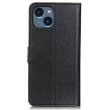 iPhone 15 Plus Litchi Leather Case w. Wallet - Black