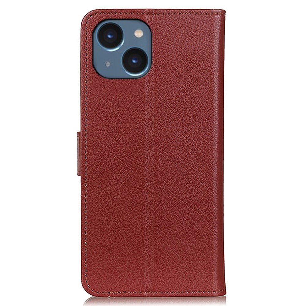 iPhone 15 Plus Litchi Leather Case w. Wallet - Brown