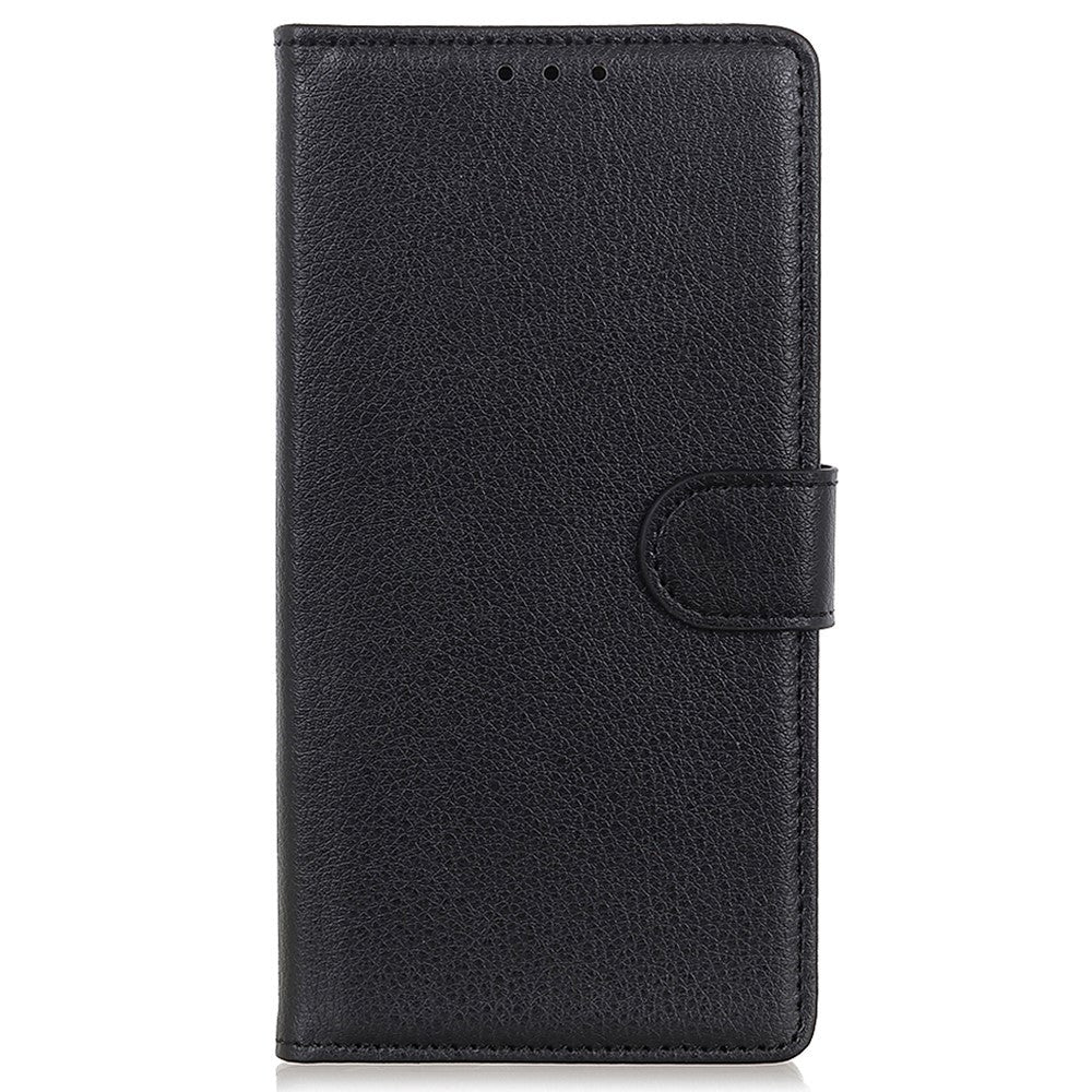 iPhone 15 Litchi Leather Case w. Wallet - Black