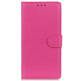 iPhone 15 Litchi Leather Case w. Wallet - Pink