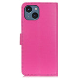 iPhone 15 Litchi Leather Case w. Wallet - Pink