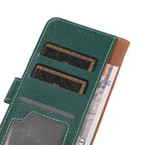 iPhone 15 Pro Litchi Leather Flip Cover w. White Stitches and Wallet - Green