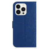 iPhone 15 Pro Wallet Case w. Strap - Sunflower Engraving - Royal Blue