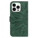 iPhone 15 Pro Wallet Case w. Strap - Sunflower Engraving - Green