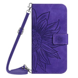 iPhone 15 Pro Wallet Case w. Strap - Sunflower Engraving - Dark Purple