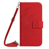 iPhone 15 Wallet Case w. Strap - Sunflower Engraving - Red