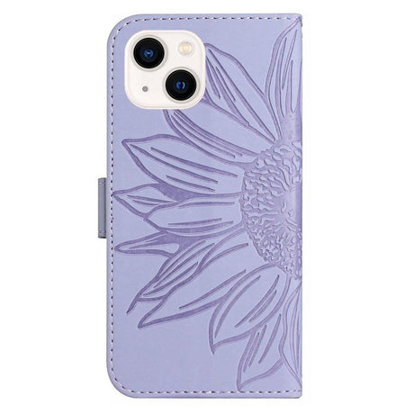 iPhone 15 Wallet Case w. Strap - Sunflower Engraving - Light Purple