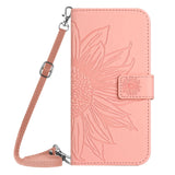 iPhone 15 Wallet Case w. Strap - Sunflower Engraving - Light Pink