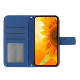 iPhone 15 Wallet Case w. Strap - Sunflower Engraving - Blue