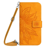 iPhone 15 Wallet Case w. Strap - Sunflower Engraving - Pink - Yellow