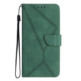 iPhone 15 Pro Max Leather Case with Wallet and Strap - Line Pattern - Green