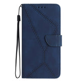 iPhone 15 Pro Max Leather Case with Wallet and Strap - Line Pattern - Blue