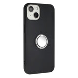 iPhone 15 Flexible Plastic Case w. Magnetic Ring Kickstand - Black w. Silver Ring