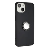 iPhone 15 Flexible Plastic Case w. Magnetic Ring Kickstand - Black