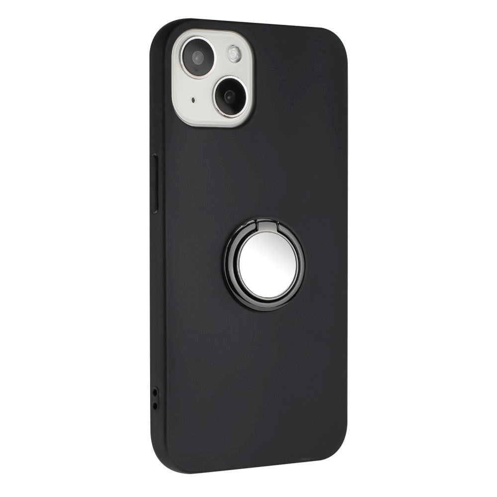 iPhone 15 Plus Flexible Plastic Case w. Magnetic Ring Kickstand - Black w. Black Ring