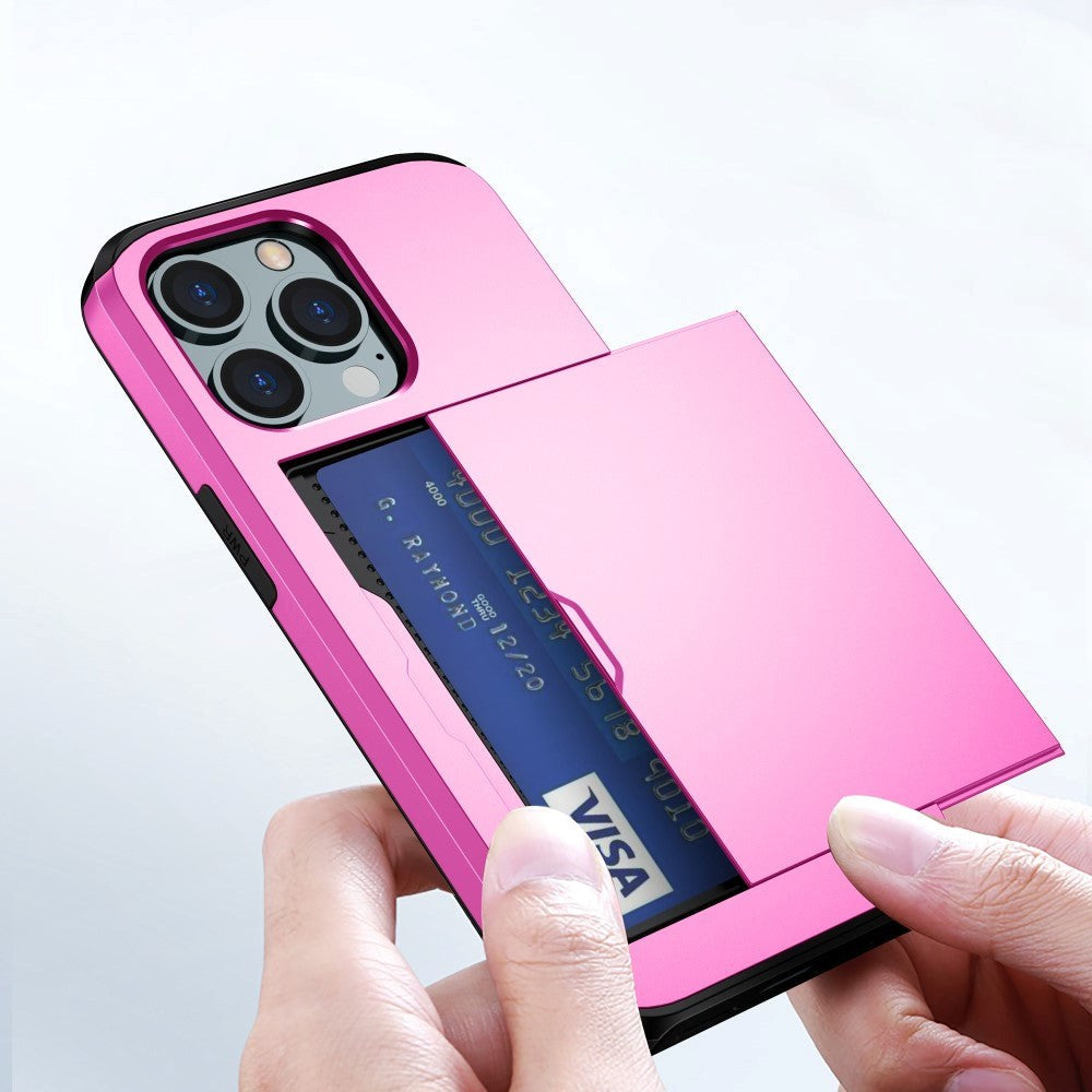 iPhone 15 Pro Hybrid Tough Case w. Card Holder - Pink