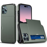 iPhone 15 Pro Hybrid Tough Case w. Card Holder - Army Green