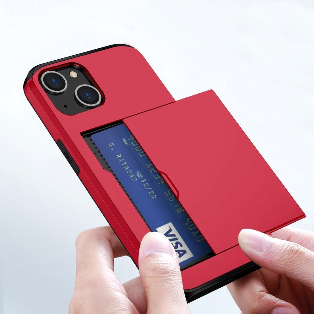 iPhone 15 Hybrid Tough Case w. Card Holder - Red