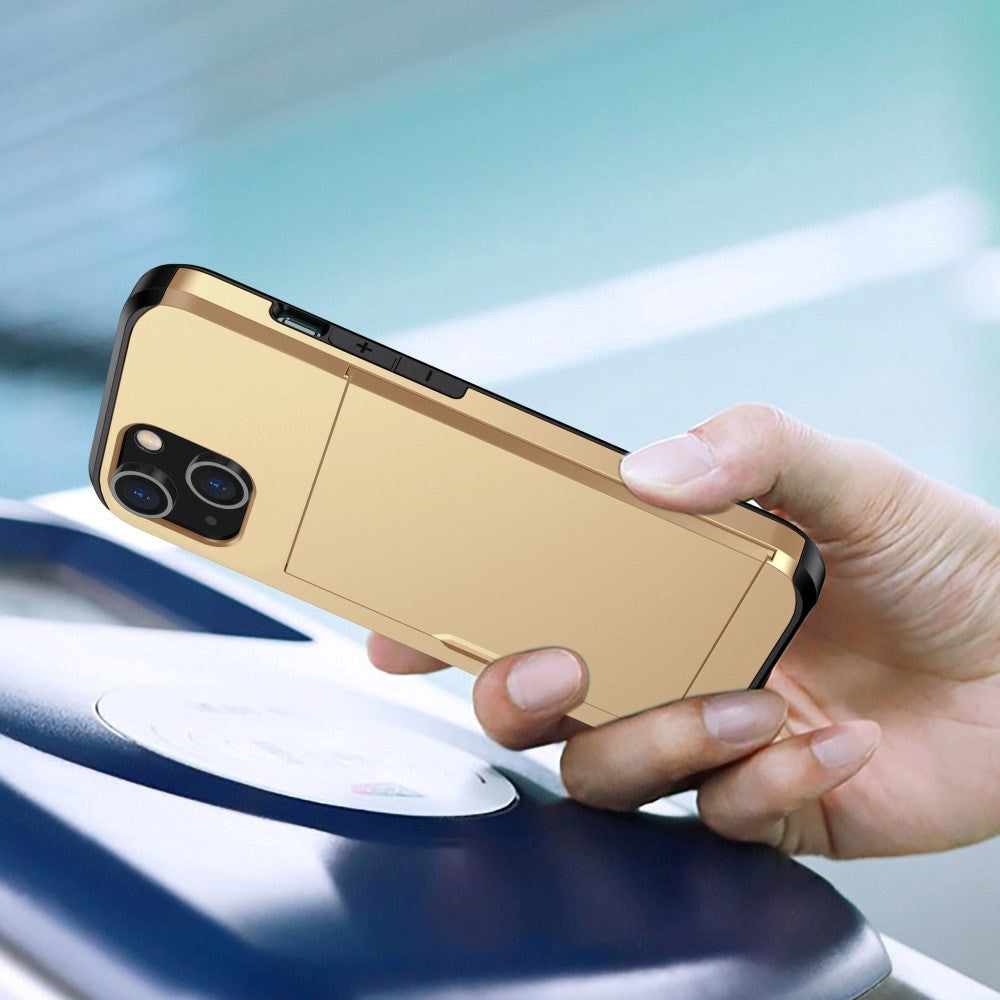 iPhone 15 Hybrid Tough Case w. Card Holder - Gold