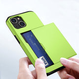 iPhone 15 Hybrid Tough Case w. Card Holder - Green