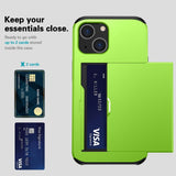 iPhone 15 Hybrid Tough Case w. Card Holder - Green