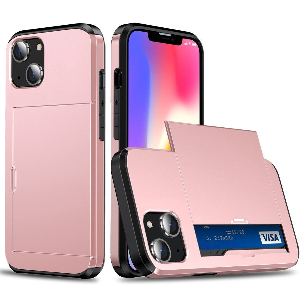 iPhone 15 Hybrid Tough Case w. Card Holder - Rose Gold